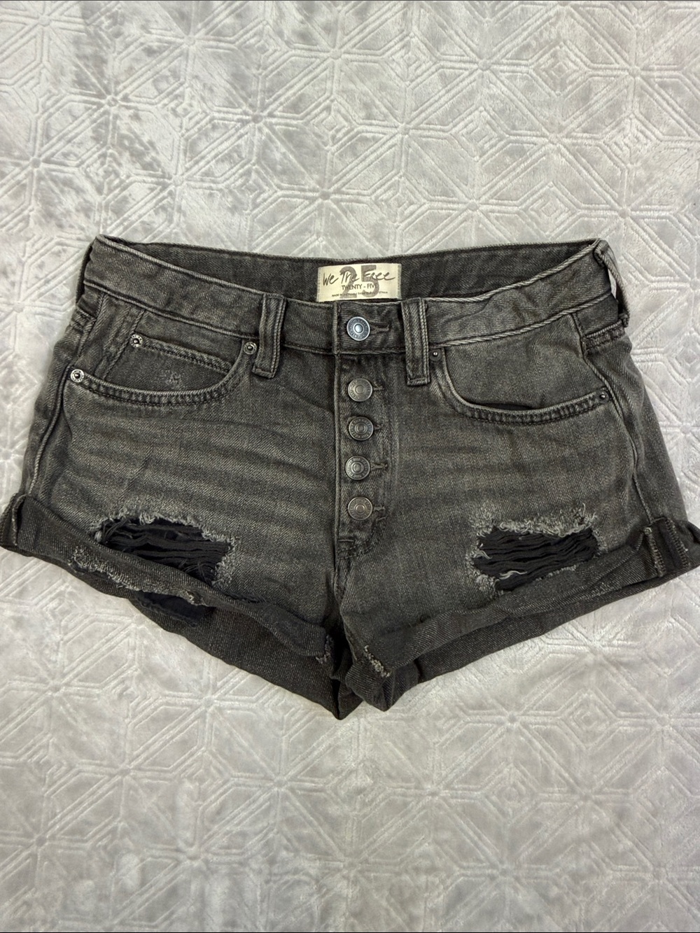 We The Free Washed Black Distressed Button-Fly Jean Shorts